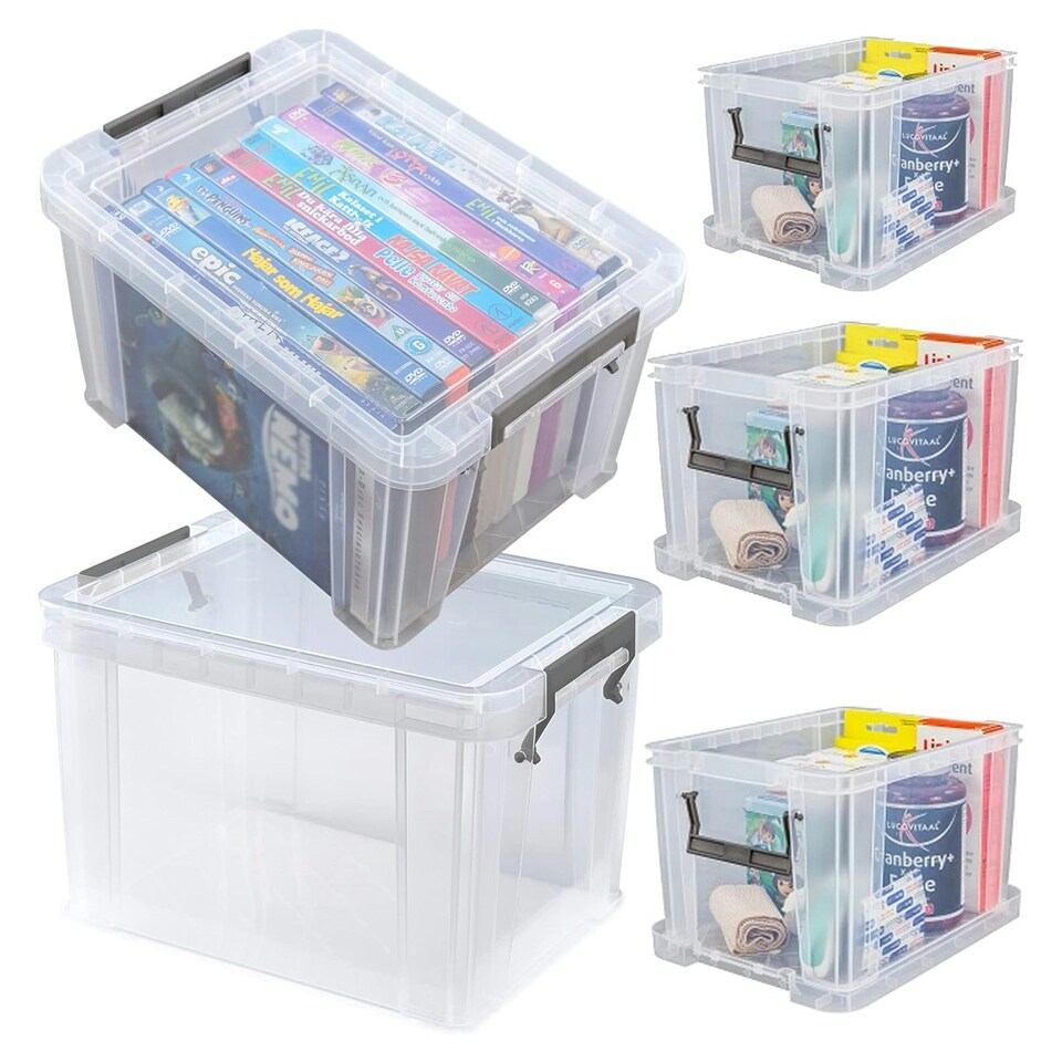 image 1 of 2 x 24 Litre Storage Box For Home Or Office With Strong Snap Closure Lid & Reinforced Base Clear