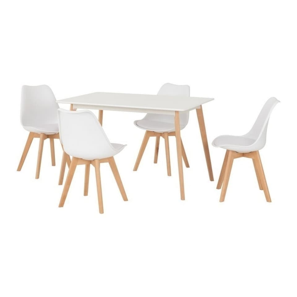 image 1 of Bendal Dining Set - White/Beech/White Faux Leather White