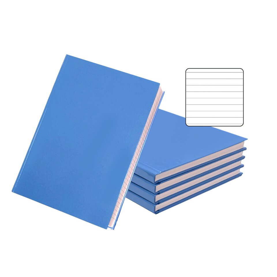image 1 of Pack of 5 A5 160 Pages 8mm Ruled Blue Casebound Notebooks