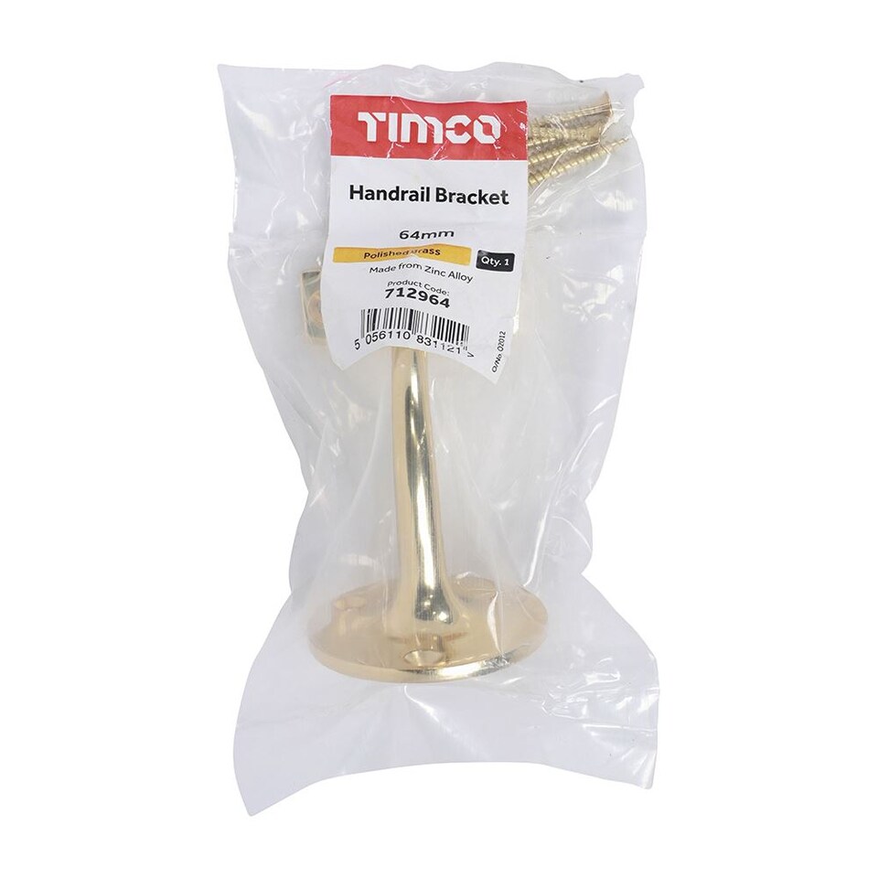 image 1 of Timco - Handrail Bracket - Polished Brass (Size 64mm - 1 Each)