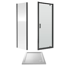 Ruwa Pivot Suite & 6mm Glass 800x800mm Tray, Door & Side Panel Black | Black | Matt Black | 3