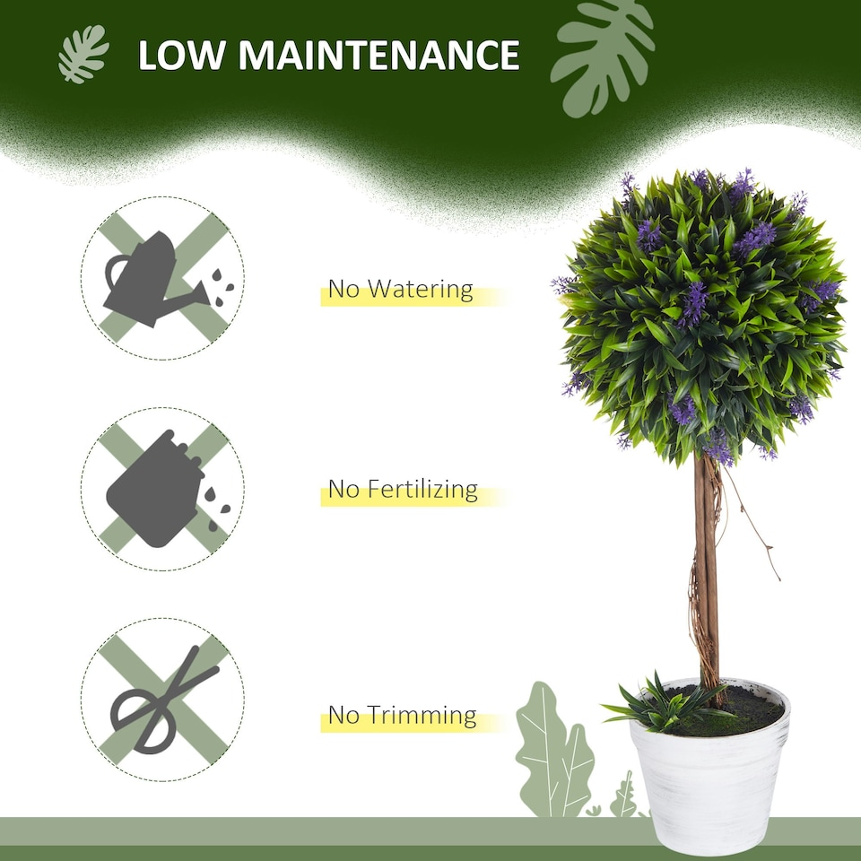 image 1 of HOMCOM Set of 2 Potted Artificial Plants Ball Tree with Lavender Flowers, 60cm