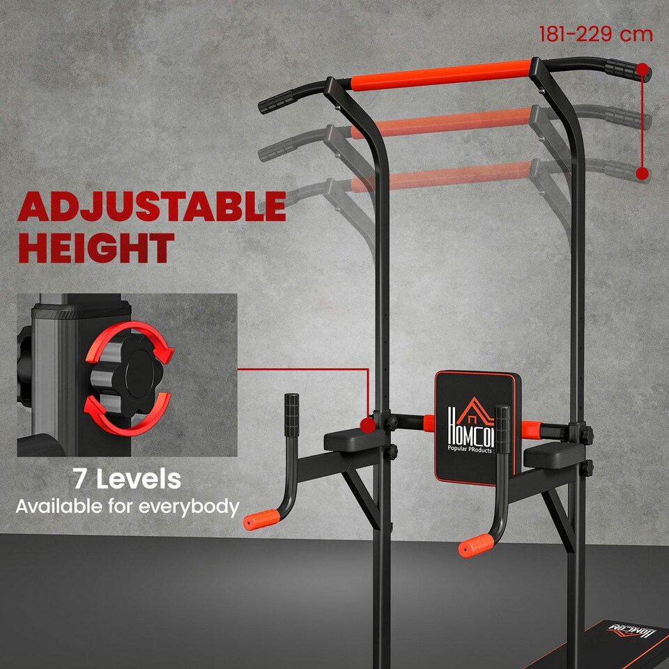 image 1 of HOMCOM Multifunction Home Workout Station Tower Steel Frame w/ Bench Bars Ropes