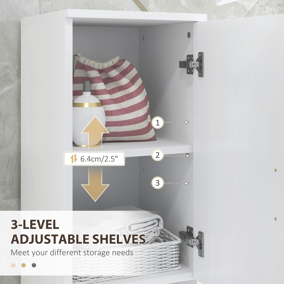 image 1 of kleankin Tall Bathroom Storage Cabinet with Soft Close Mechanism, White White