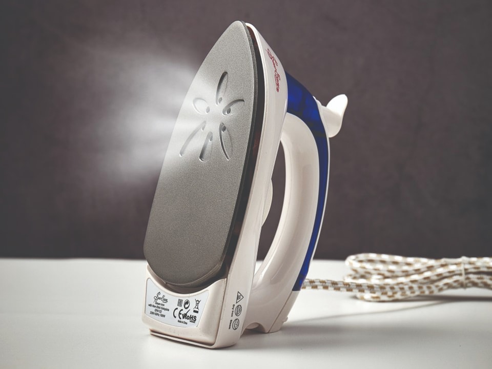 image 1 of Sew Easy Travel Steam Iron - 700W Compact Portable Iron with Fold-Down Handle & Non-Stick Soleplate