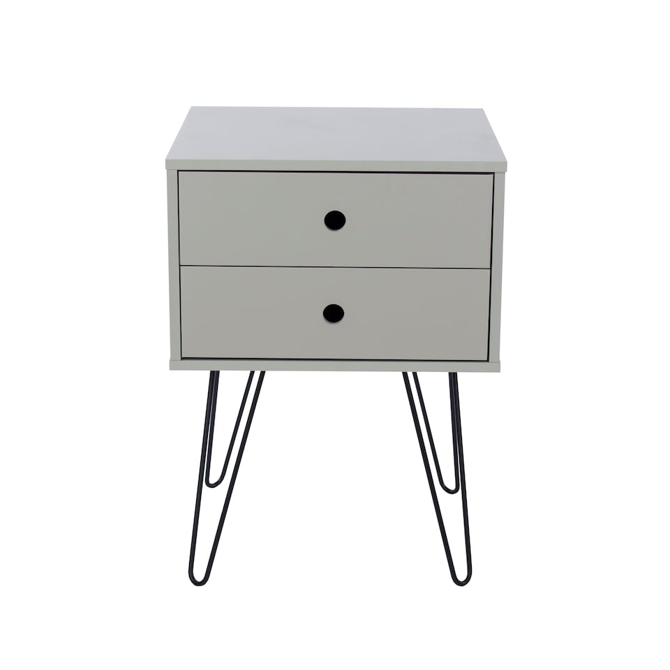 image 1 of Options Telford 2 Drawer Bedside Cabinet - Contemporary Painted Nightstand with Metal Hairpin Legs | Grey | Grey | One Size | 1