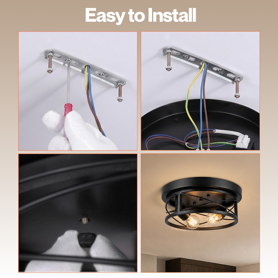 image 1 of Emitto Ceiling Lights E27 Metal Cage 90° Adjustable Heads Kitchen Fixture Black