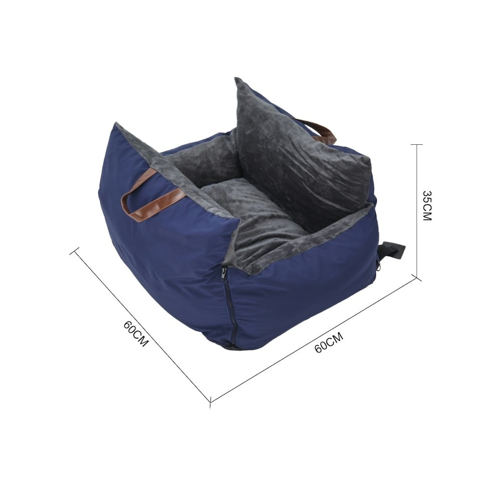 image 1 of Living and Home Plush Pet Car Seat Bed with Handle & Strap - Navy | Blue | One Size