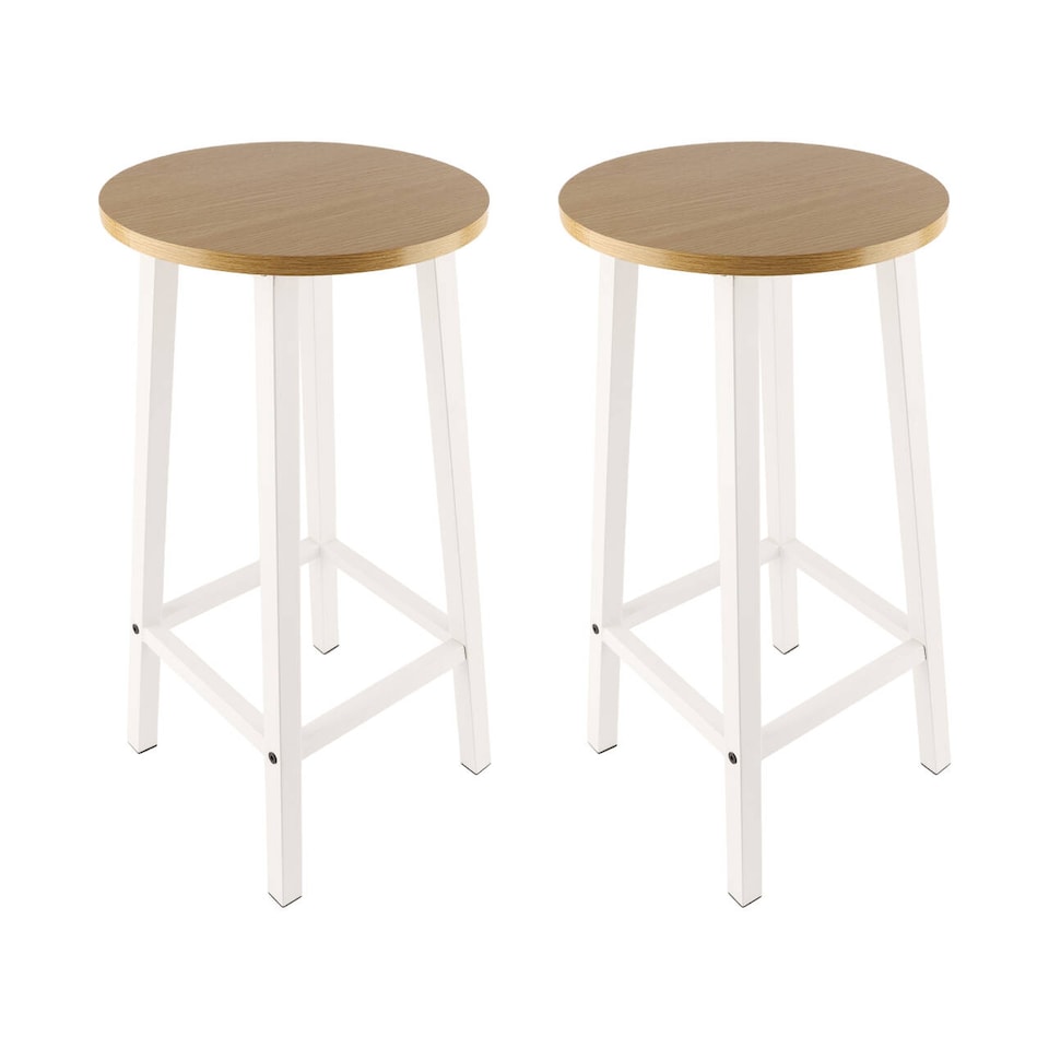 image 1 of Groundlevel Set Of 2 Wooden Tall Bar Stools Bar Chair Breakfast Kitchen Counter | Cream | Natural