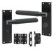image 2 of Golden Grace Victorian T-Bar Knurled Bathroom Lock Door Handle Set Matt Black Finish with Spindle and Screws - 150mm