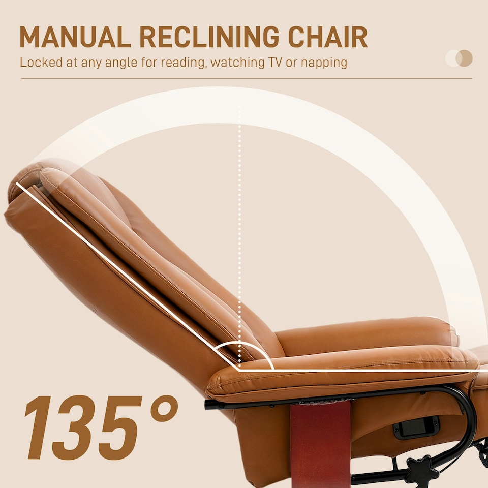 image 1 of HOMCOM PU Leather Reclining Armchair with Footrest for Living Room, Brown Brown