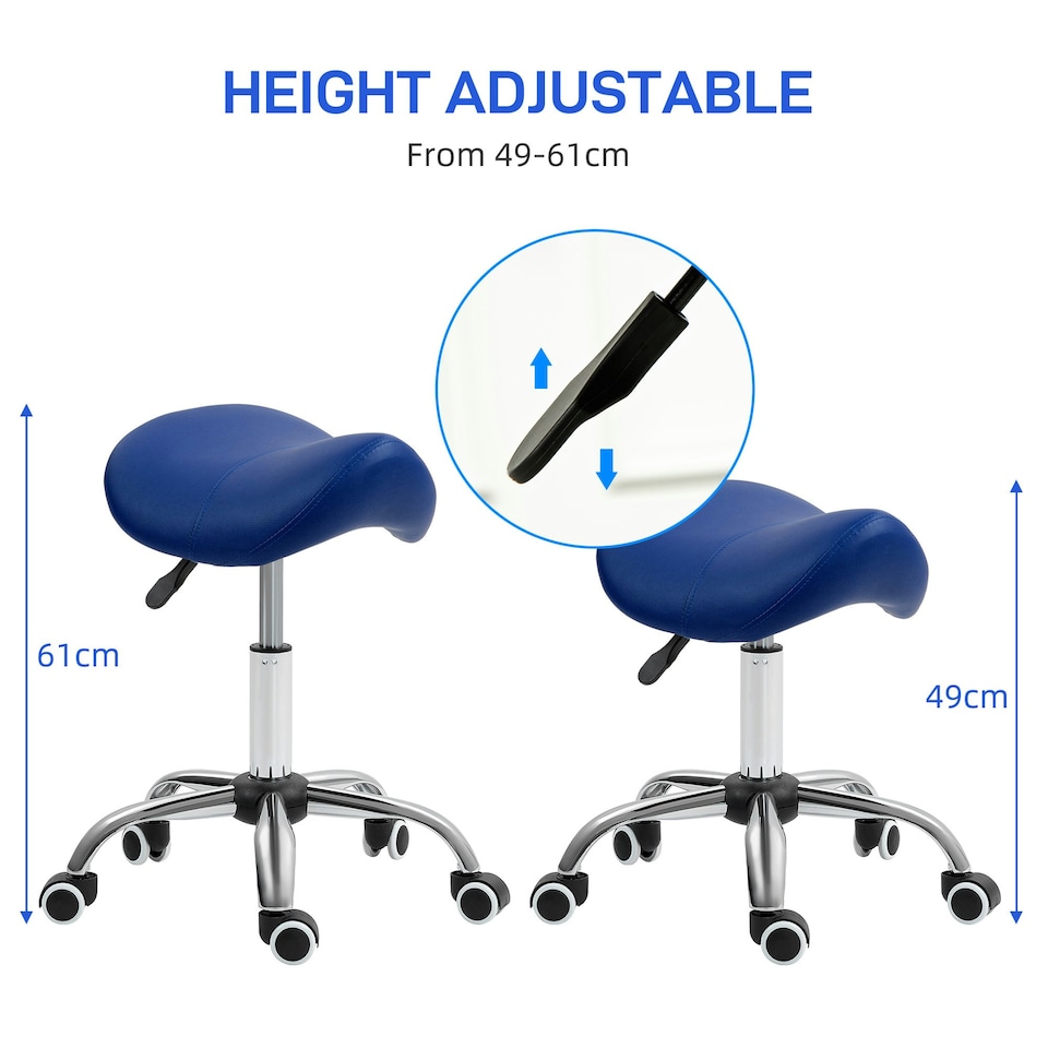 image 1 of HOMCOM PU Leather Saddle Stool w/ Moulded Padded Seat Adjustable Height Blue