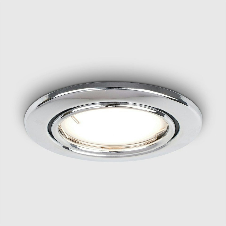 image 1 of ValueLights GU10 Polished Chrome Tiltable Steel Ceiling Recessed Spotlight Downlight | Chrome