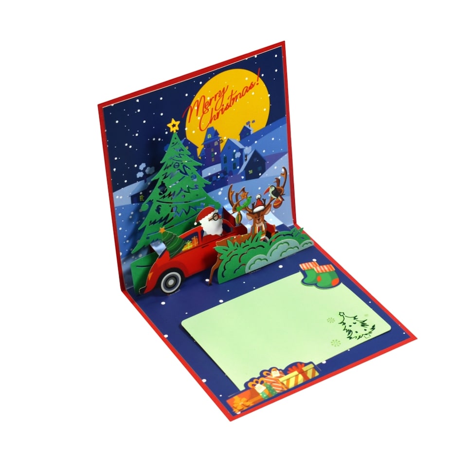 image 1 of Santa Driving a Red Car Festive 3D Pop Up Christmas Card