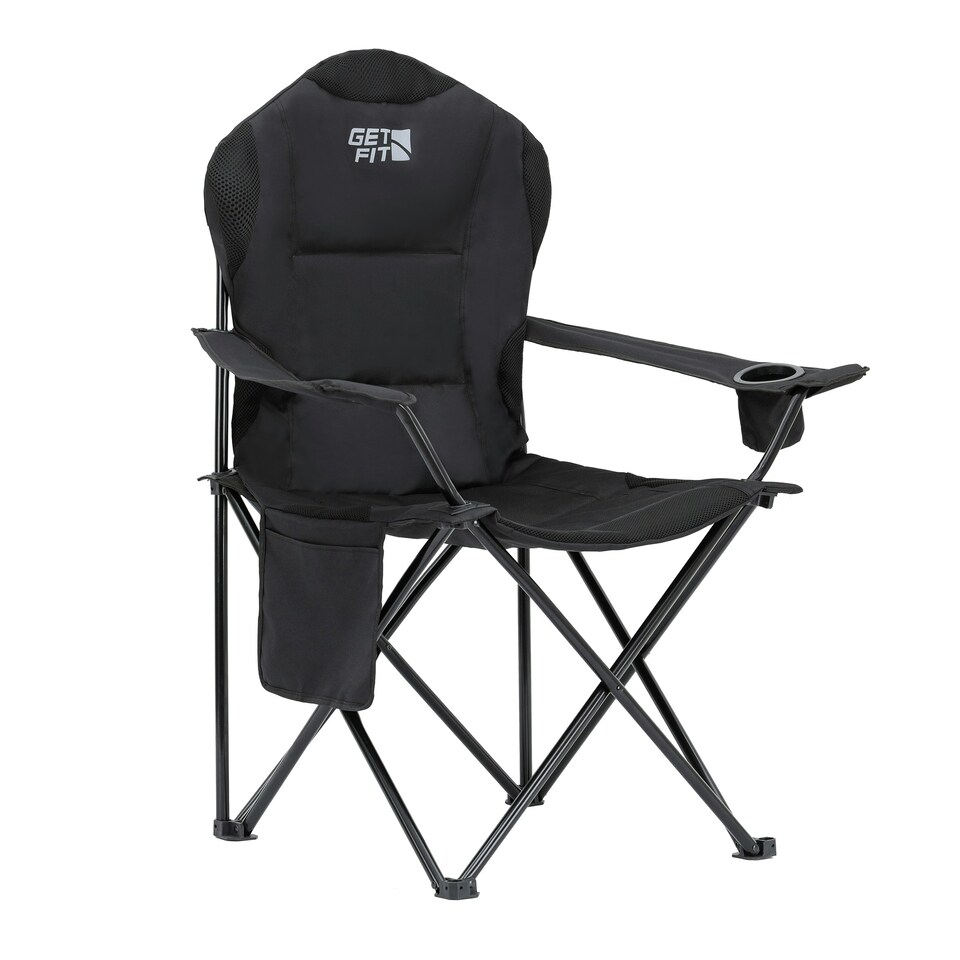 image 1 of Get Fit Camping Chair - Outdoor Folding Chair With Magazine Pocket, Cup Holder & Carry Bag Weight Capacity of 130kg - Black