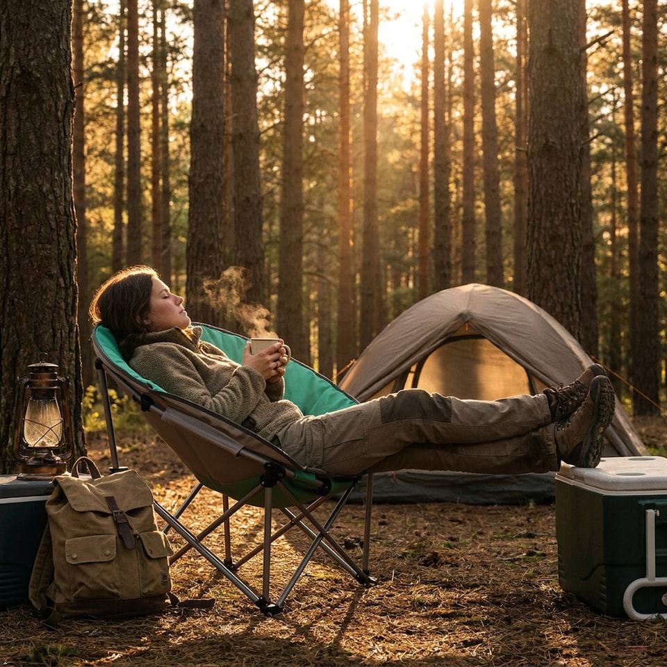 image 1 of PMS Eclipse Folding Camping Chair with Cup Holder, Carry Bag, Green