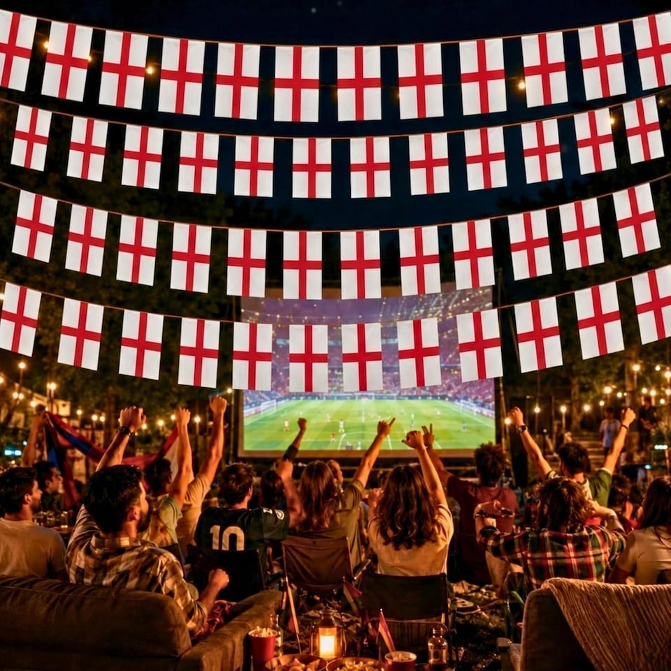 image 1 of 10m/33ft England St George Flag Bunting for FIFA 2026 World Cup – 25 St George Cross PVC Flags 20 x 30cm Double Sided