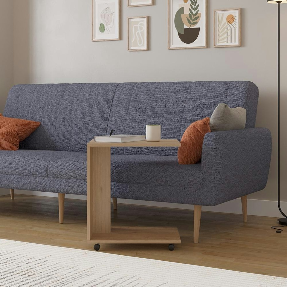 image 1 of Adore Florida Oak Effect Sofa Laptop Table on Castors - Mobile Side Table Brown