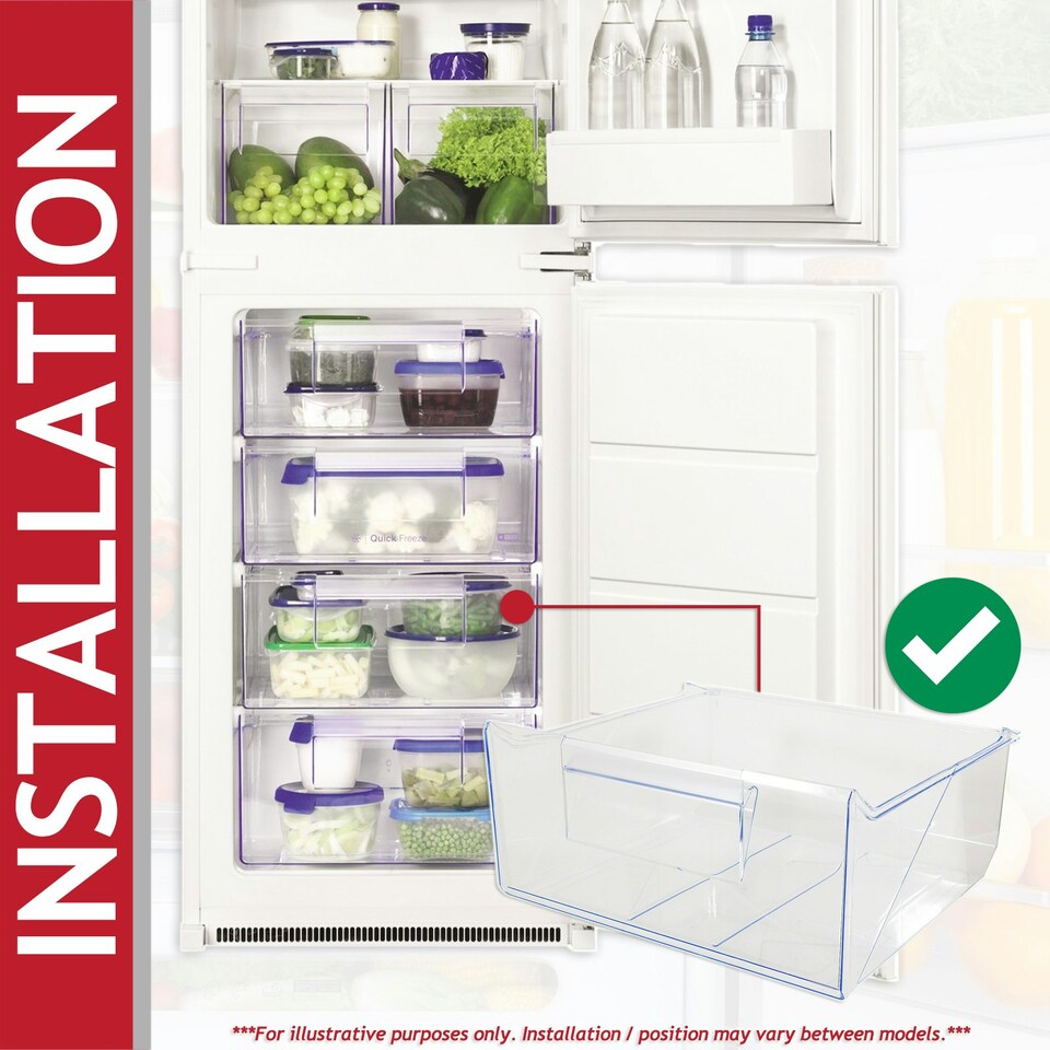image 1 of SPARES2GO Lower Drawer for Zanussi ZBB27450 ZBB27452 ZBB27453SK ZNFN18FS5 Fridge Freezer 2nd from Bottom Container Box Clear