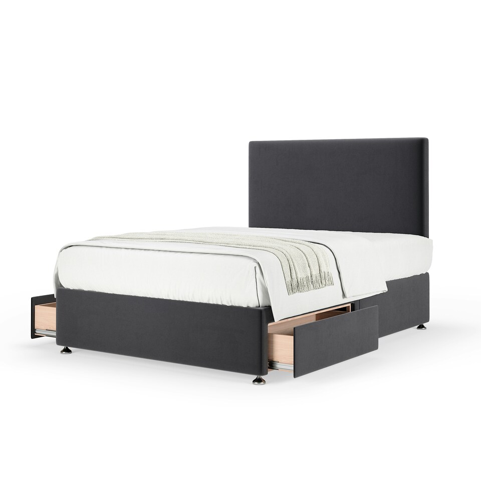 image 1 of Signature Platinum 2000 Pocket Sprung Graphite Plush Velvet 2 Drawer Divan Set And Valencia Headboard Small Double