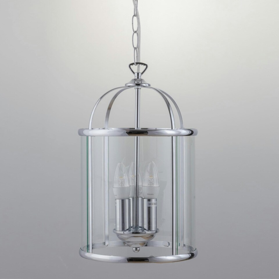 image 1 of Polished Chrome 3 Light Lantern Style Pendant Chrome | Clear