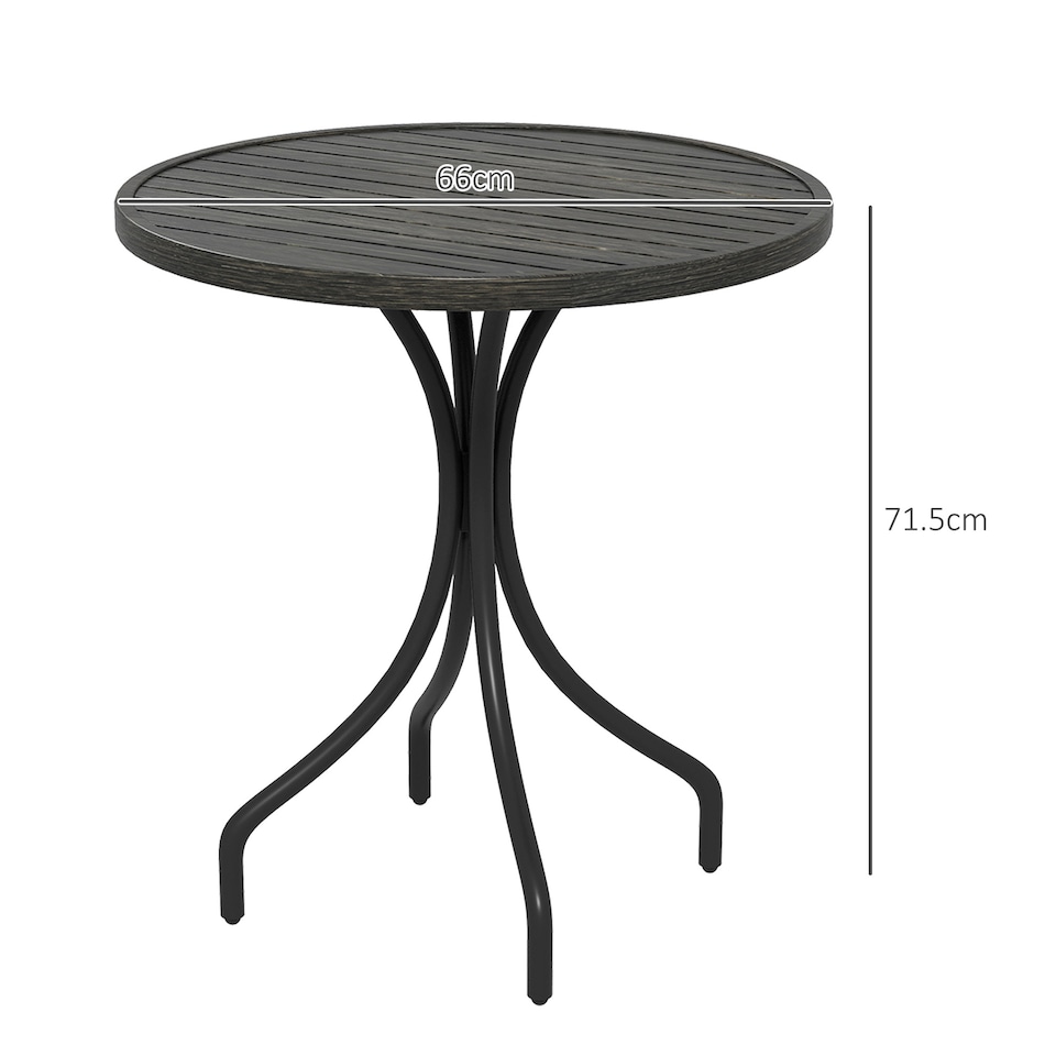 image 1 of Outsunny 66cm Diameter Garden Side Table, Round Bistro Coffee Table, Outdoor Patio Table with Steel Frame and Slat Tabletop for Balcony and Porch, Grey Wood Grain | Grey | Grey Wood Grain