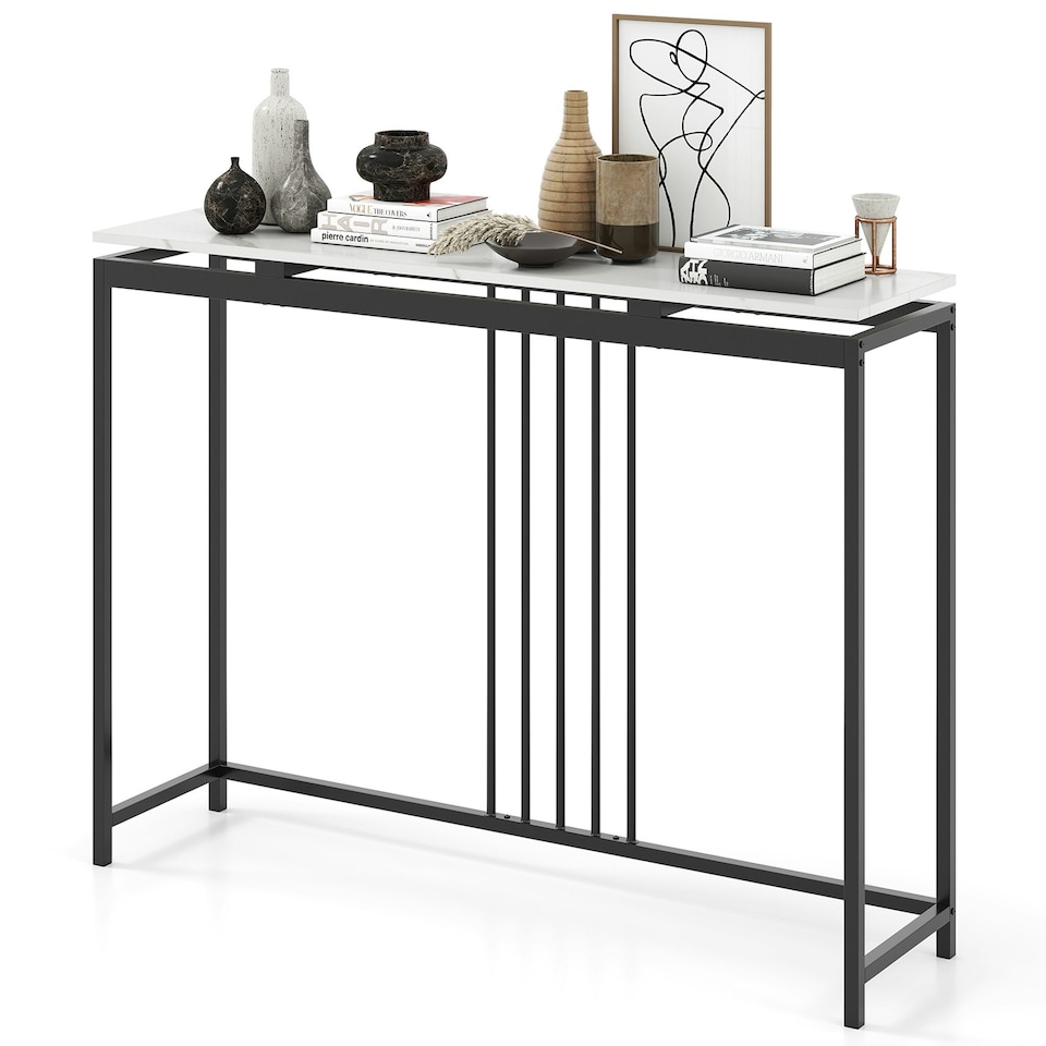 image 1 of COSTWAY 120cm Console Table Faux Marble Sofa Side End Table White Black