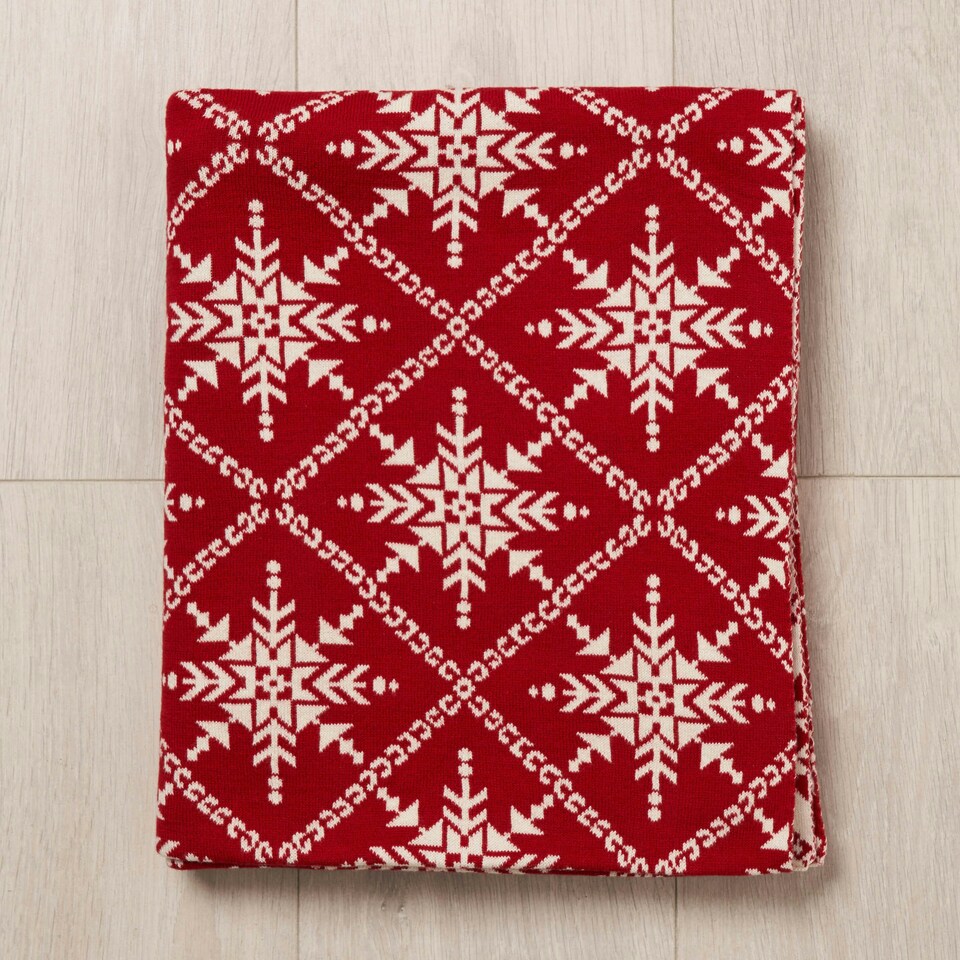image 1 of Christmas Traditional Snow Flake Reversible Throw, Red
