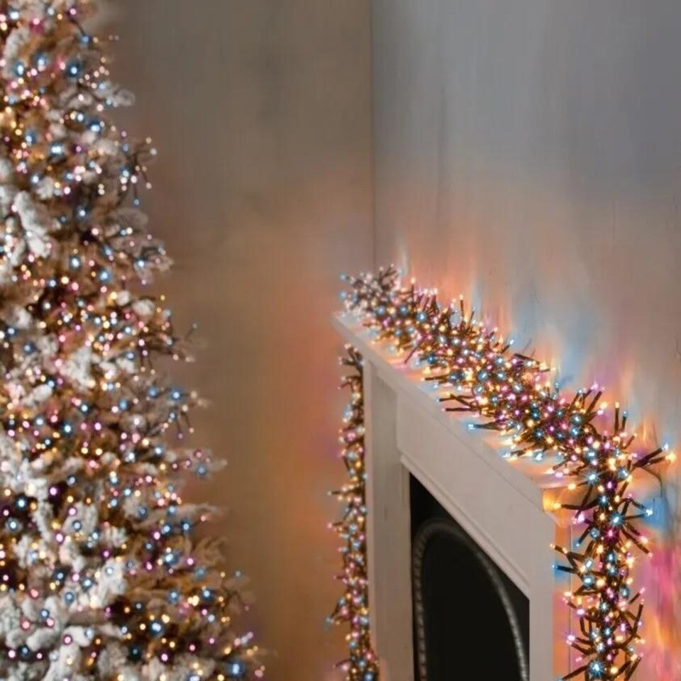 image 1 of Premier - 720 LED Rainbow (Purple, Pink, Turquoise, Orange) Multi-Action Christmas Cluster Lights with Timer, 9.3m | Multi