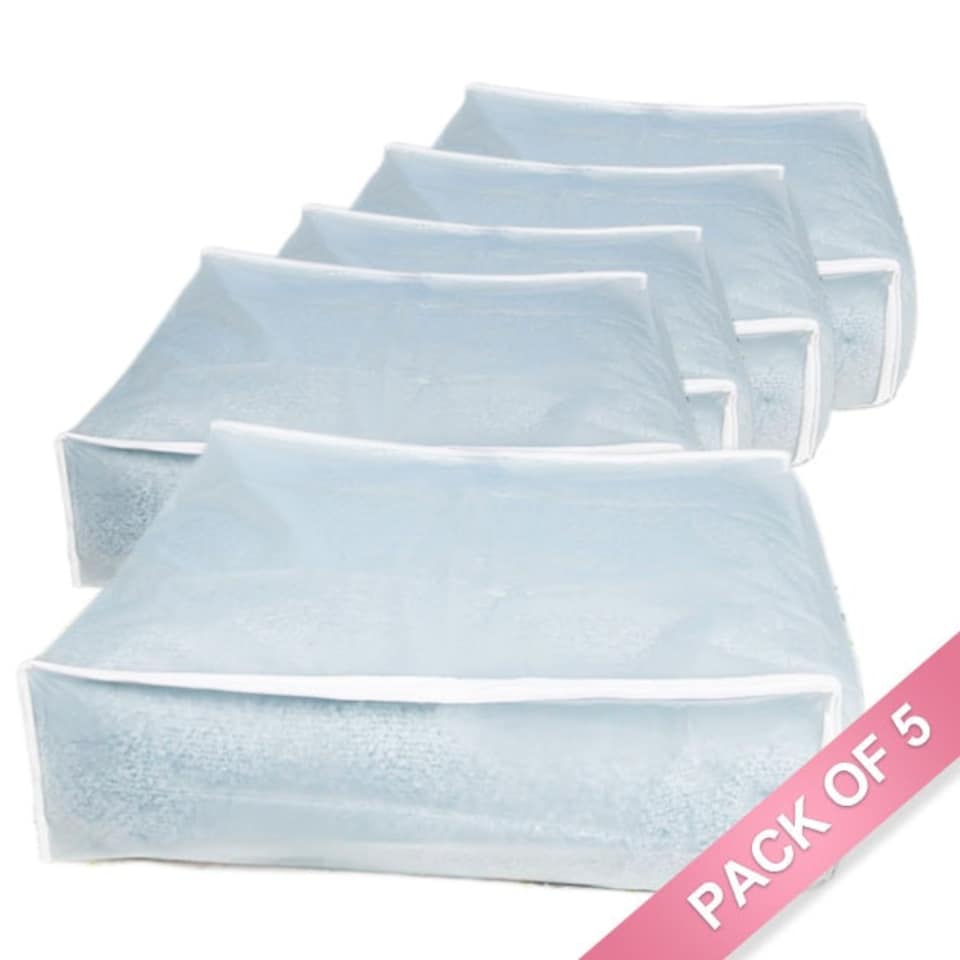 5 x Caraselle Peva Zip Up Underbed Storage Blanket Bags (Approx. 60 x 50 x 20cm - 24" x 20" x 8”) | Clear