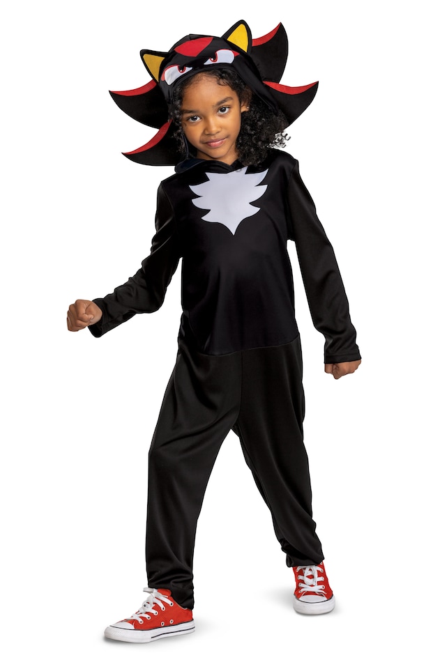 image 1 of Sonic the Hedgehog Shadow Costume – Boys Officially Licensed 2-Piece Fancy Dress Outfit, Black, Ages 3-8