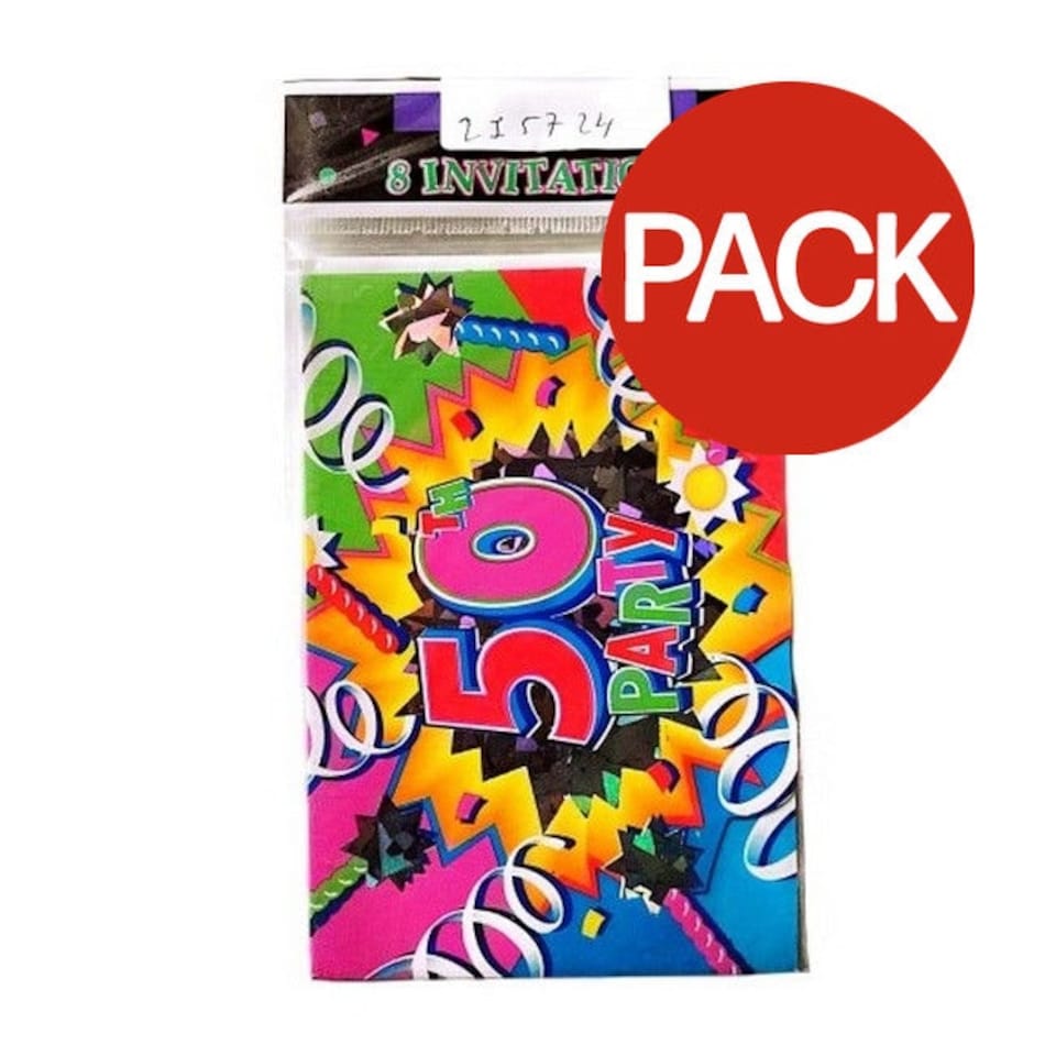 Amscan 50th Invitations (Pack of 8) - Multicoloured - One Size