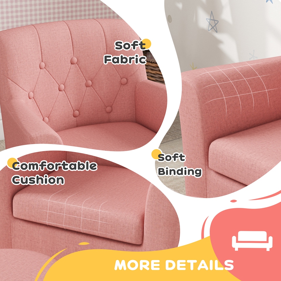 image 1 of AIYAPLAY Kids Sofa Set with Footrest for Playroom Bedroom | Pink | One Size