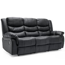 Seattle 3 Seater Manual High Back Bonded Leather Recliner Sofa (Black)