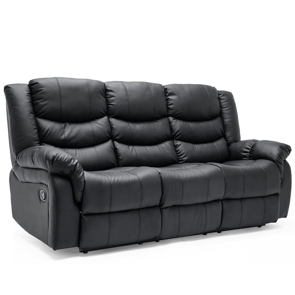 image 1 of Seattle 3 Seater Manual High Back Bonded Leather Recliner Sofa (Black)