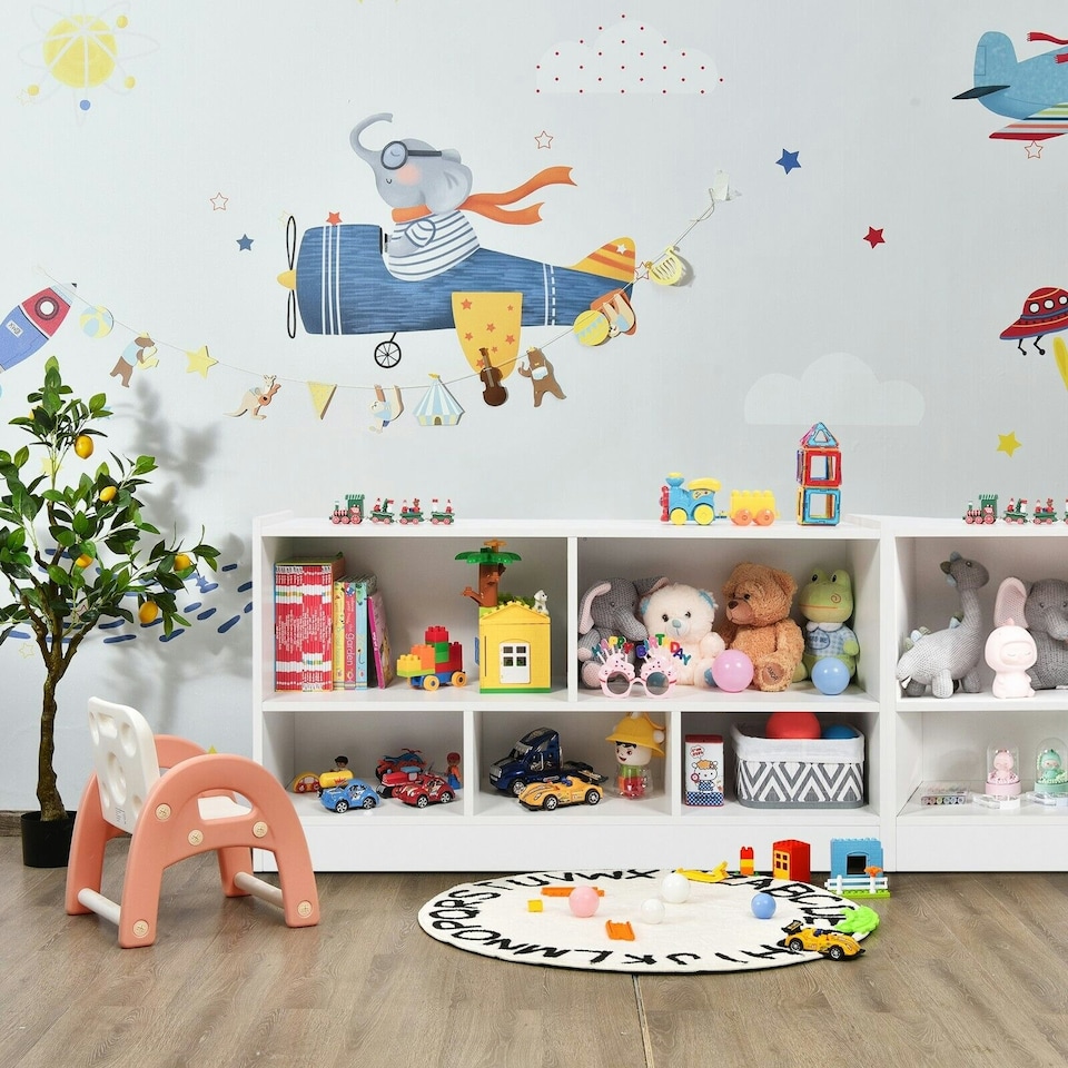image 1 of COSTWAY Kids Storage Shelf 5-Cubby Wooden Bookcase White | White