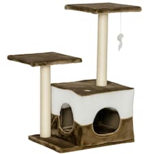 PawHut Cat Tree Tower Kitten House Scratching Post with Mouse Toy Brown