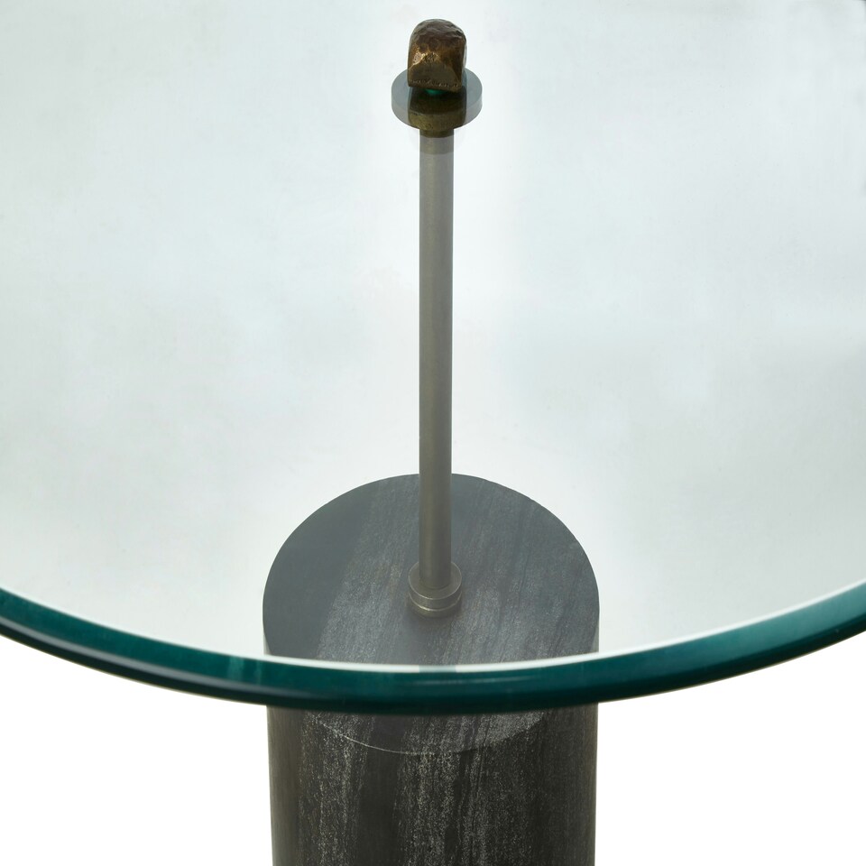 image 1 of Versatile Glass And Black Marble Side Table, Round Design Modern Side Table, Elegant Small Round Side Table Black