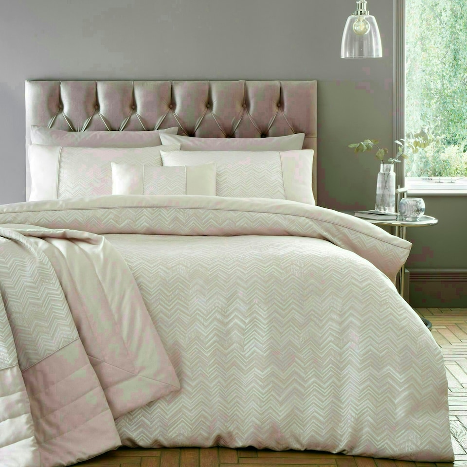 image 1 of Portfolio Home Antibes Chevron Waves Soft Easy Care Bed Linen Bedding Duvet Cover Set Silver | Super King