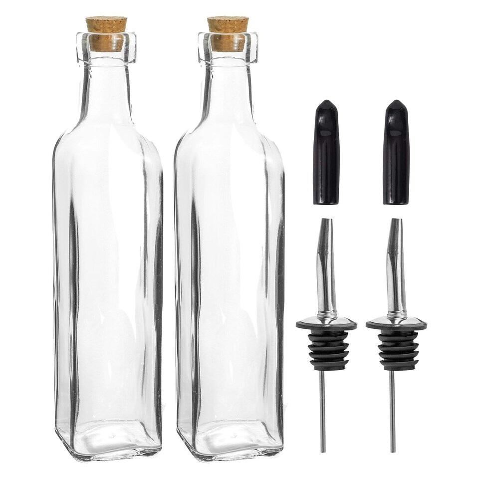 image 1 of Argon Tableware Olive Oil Pourer Bottles with Cork Lids - 250ml - Pack of 2
