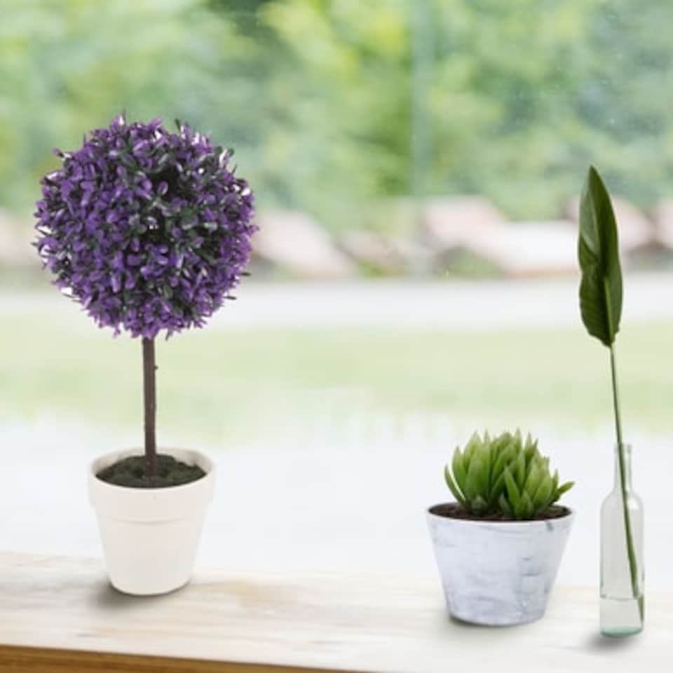image 1 of 27cm Decorative Artificial Ball Plant -1-2 Pack | Purple | Purple & Set of 2 | 2