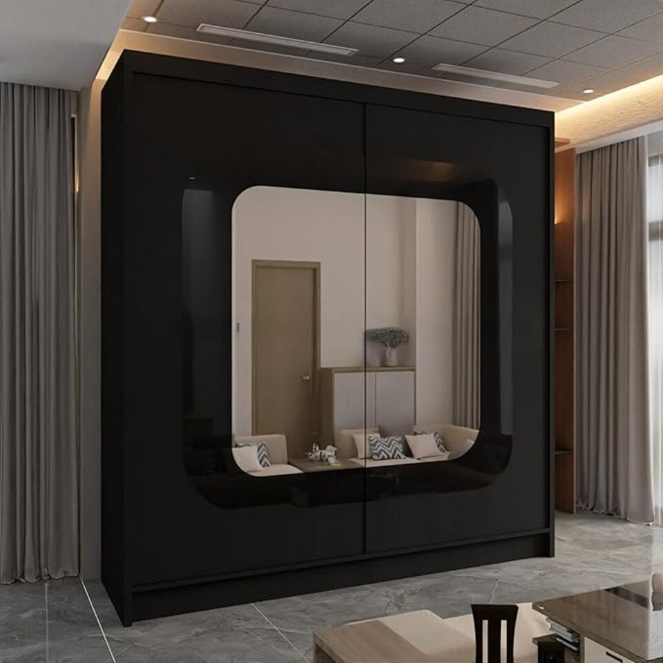 image 1 of Modern Sliding Mirror Wardrobe 150/203cm White/Black/Grey/Walnut Black | 150cm
