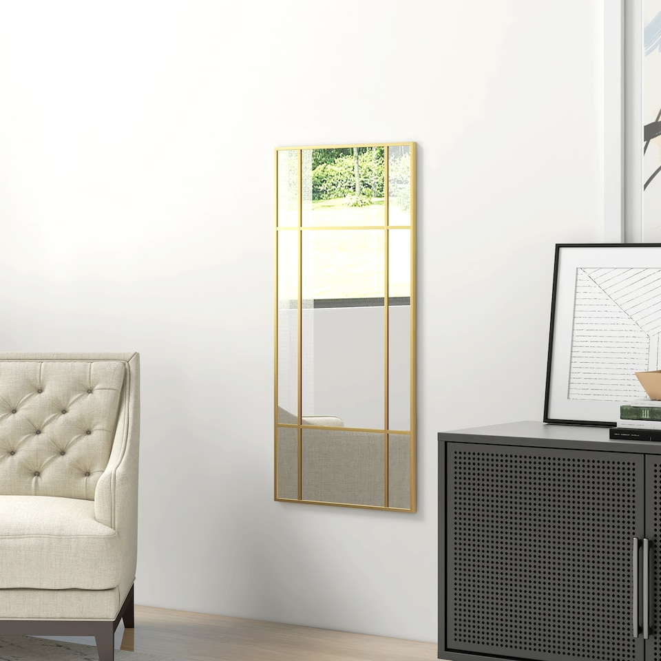 image 1 of HOMCOM Window Style Vanity Mirror 110 x 50cm Hanging Wall Mirror Gold Tone