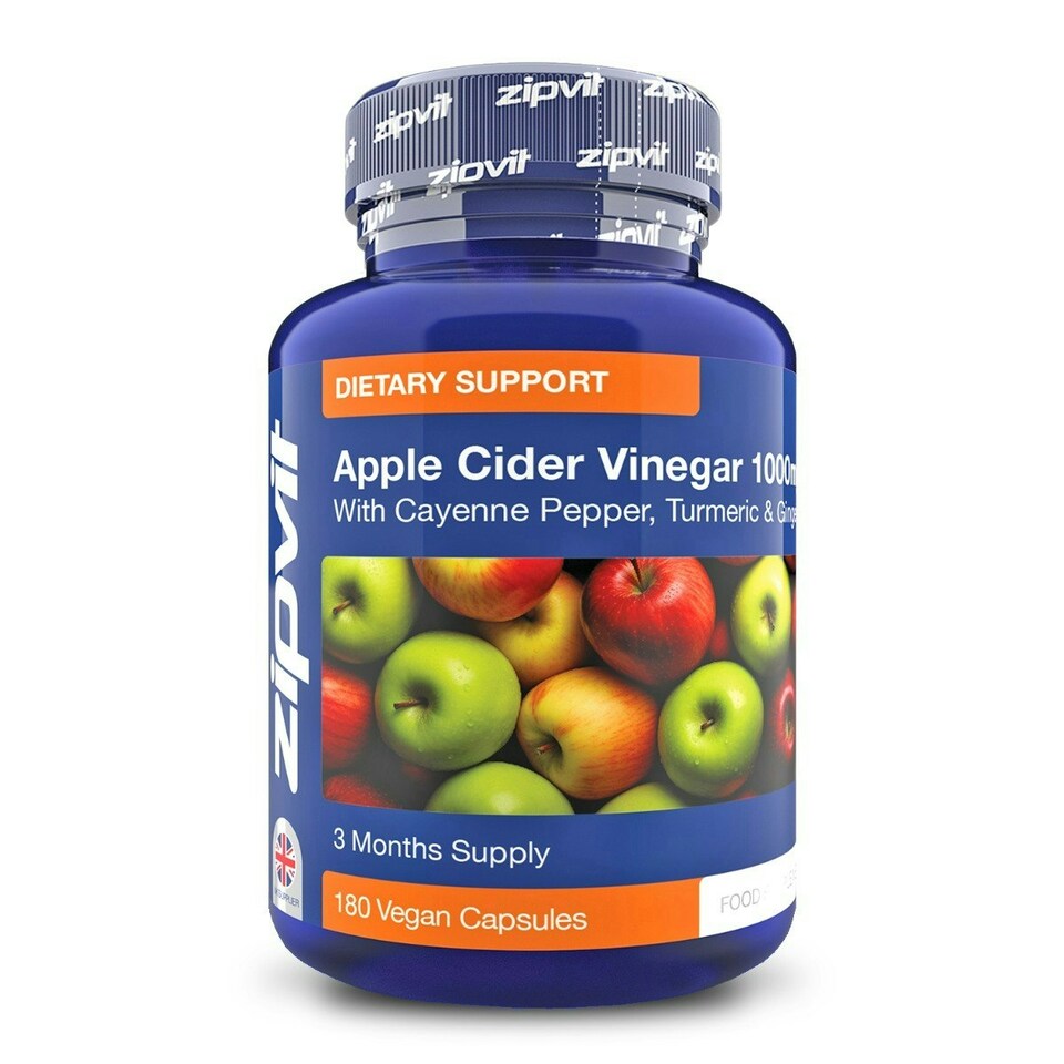 image 1 of Zipvit Apple Cider Vinegar Capsules 1000mg, High Strength ACV Complex with Turmeric, Ginger and Cayenne Pepper, 180 Vegan Capsules, 3 Months Supply