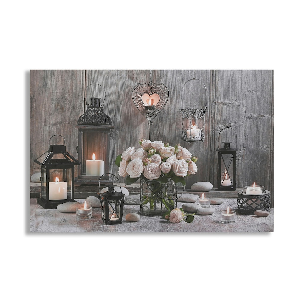 image 1 of Art for the Home Cosy Cottage LED Printed Canvas | Grey