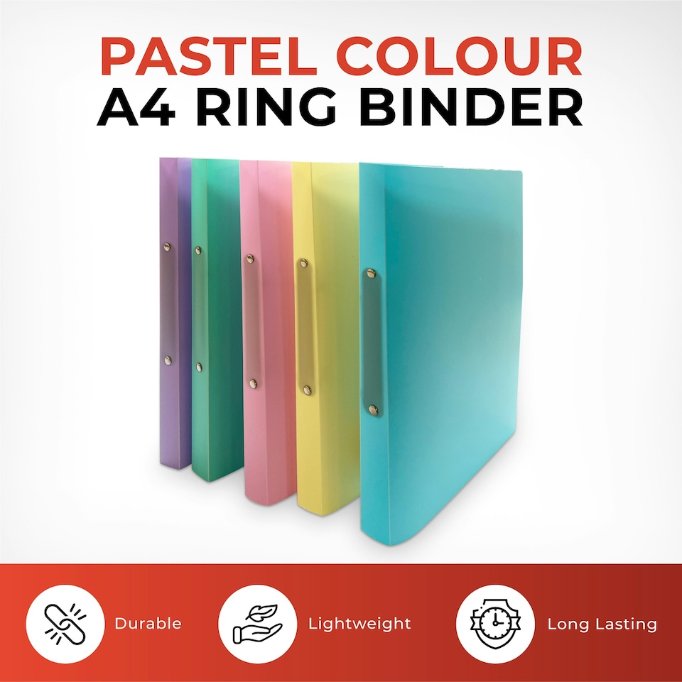 image 1 of Pack of 5 Pastel Pink A4 Ring Binders | Pink | 5