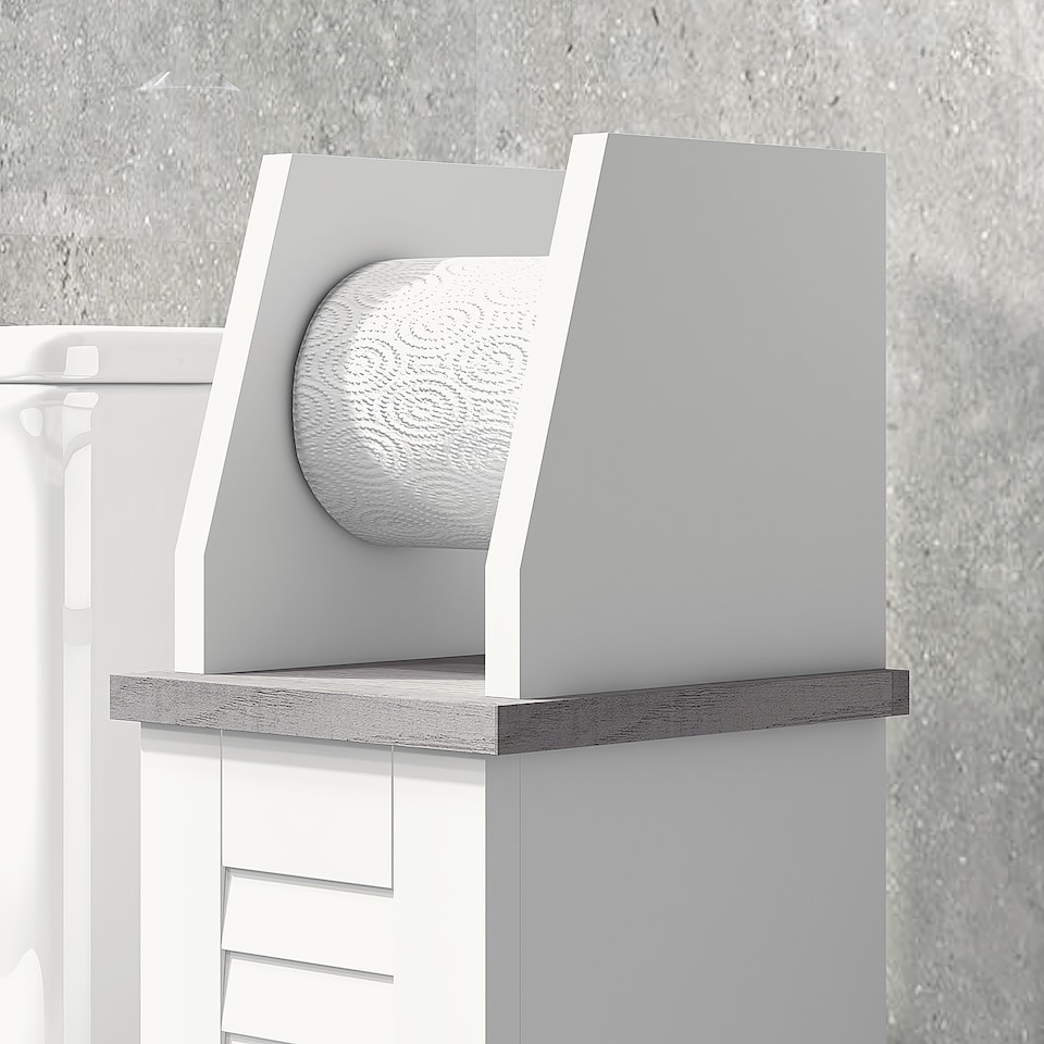 image 1 of kleankin Slim Bathroom Floor Cabinet with Cupboard, Roll Holder and Adjustable Shelf, Toilet Roll Storage Unit for Toilet Paper, Shampoo, White
