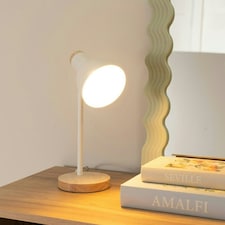 ValueLights Woody White Metal Dome Shade Wooden Base Desk Task Adjustable Table Lamp