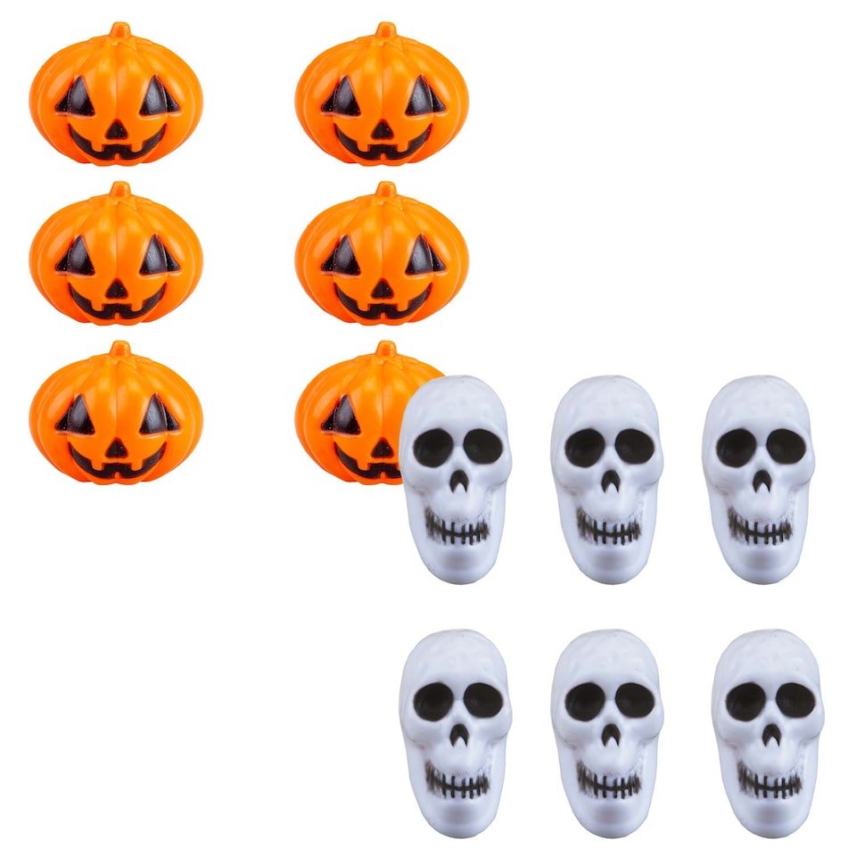 image 1 of PMS Skulls Pumpkin Set of Six Halloween Decorations - 6-Pack