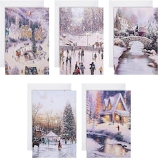 Pack of 30 in 5 Thomas Kinkade Designs Charity Christmas Cards